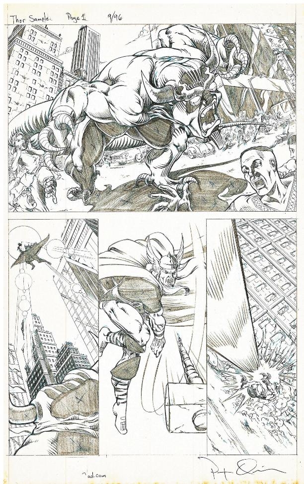 Attached picture Thor sample pencil page #1 from 1996 by Pat Quinn (1).jpg